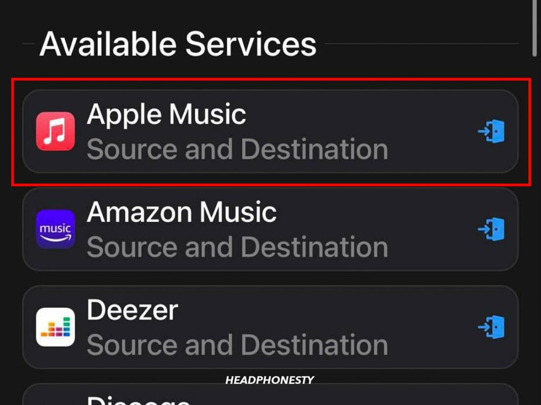 Selecting Apple Music