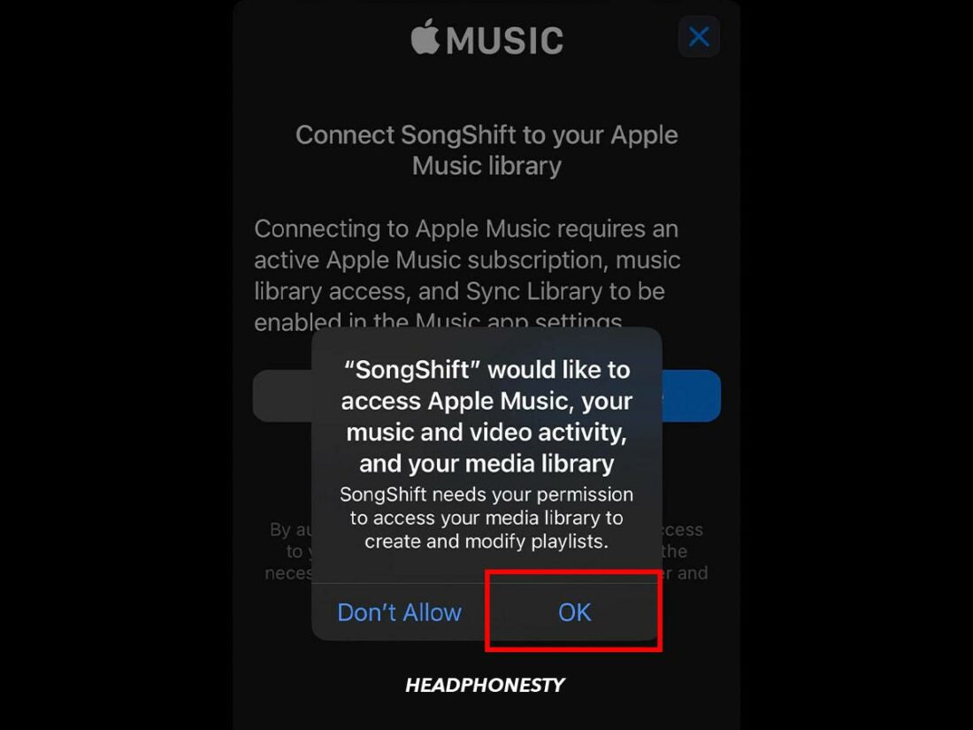 Allowing SongShift permissions on Apple Music