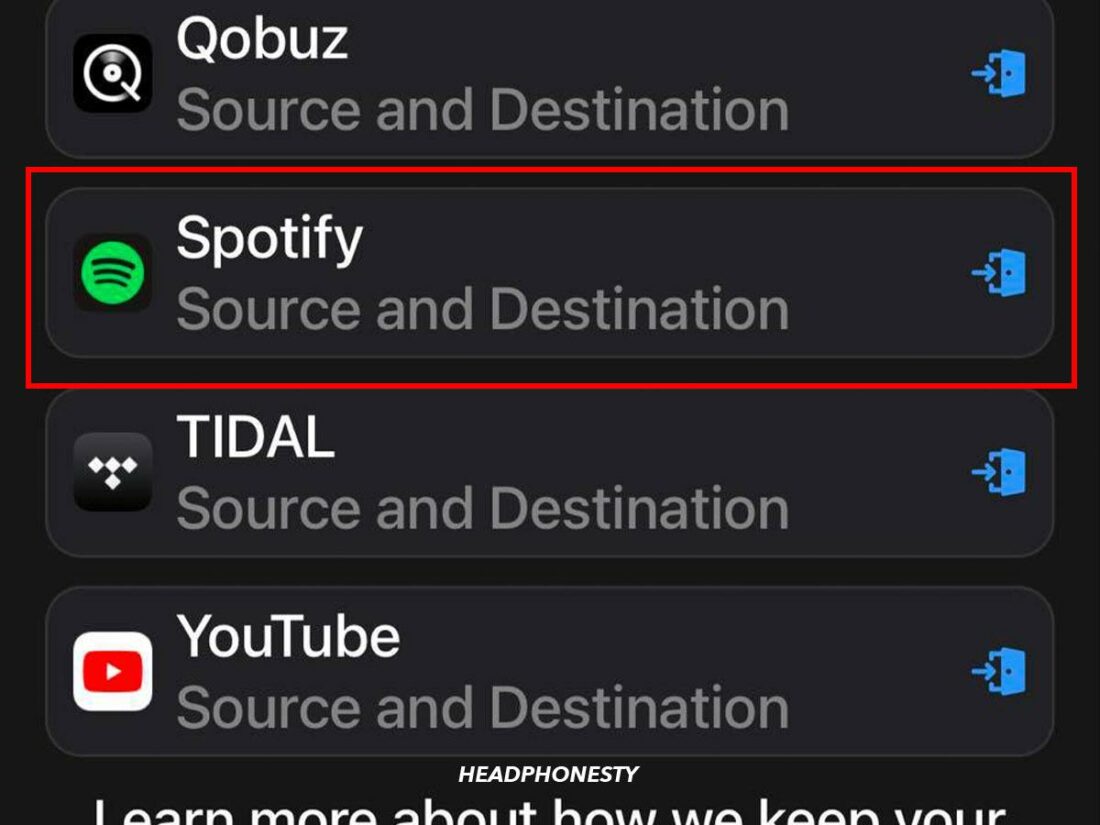 Selecting Spotify