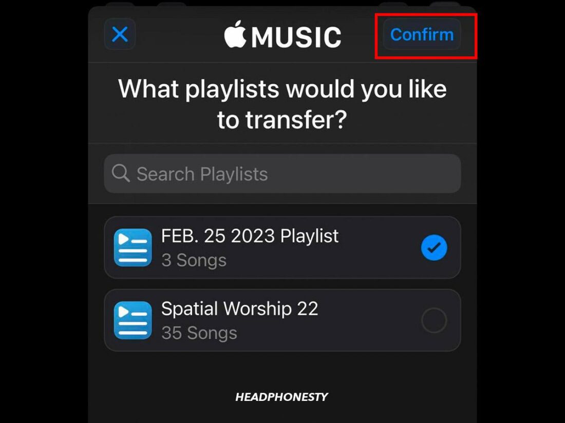 Confirming playlist selection