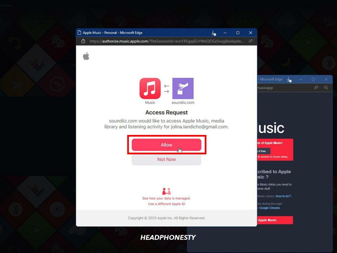 Allowing Soundiiz to access Apple Music