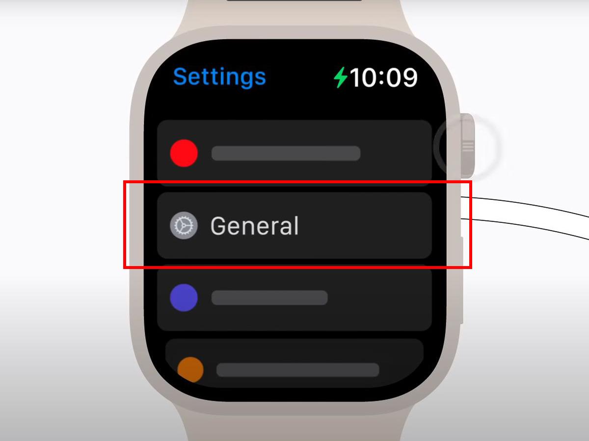 Accessing General settings on Apple Watch (From: Youtube/Apple Support)