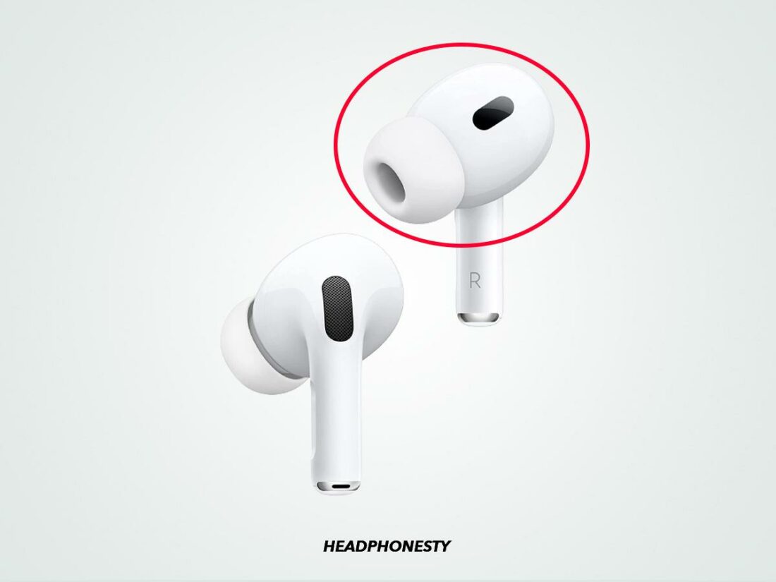 Highlighting the oval shape of AirPods Pro earpiece.