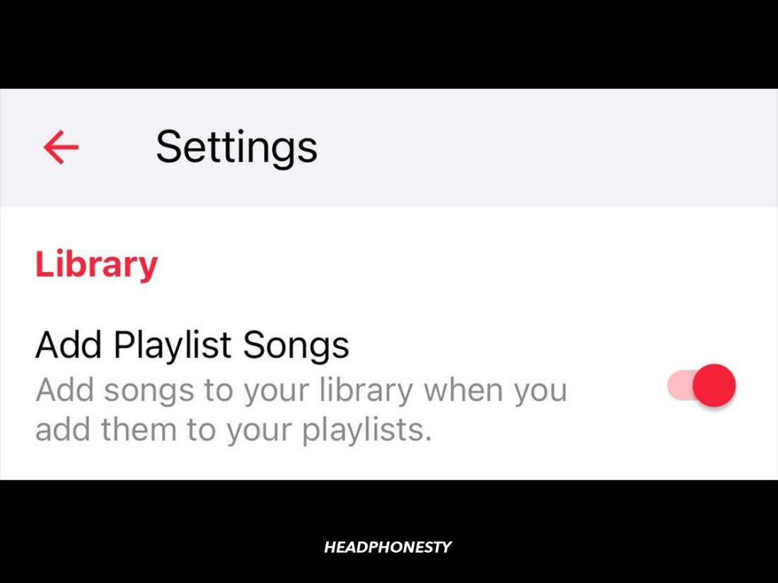 'Add Playlist Songs' in Apple Music settings.