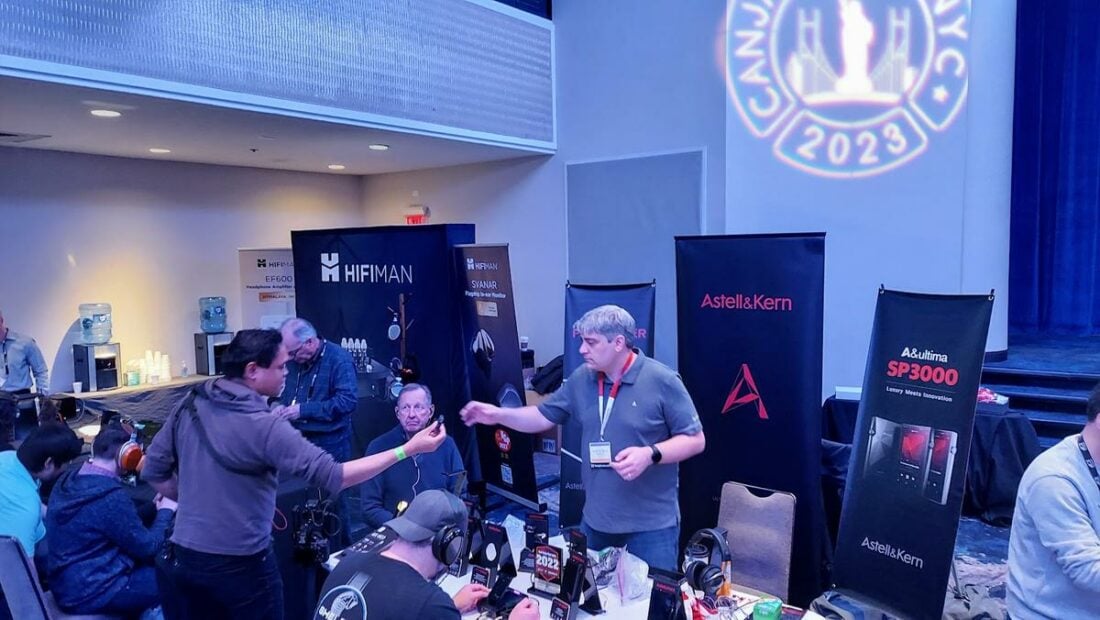 Astell&Kern in action, demonstrating their digital audio players and other gear.