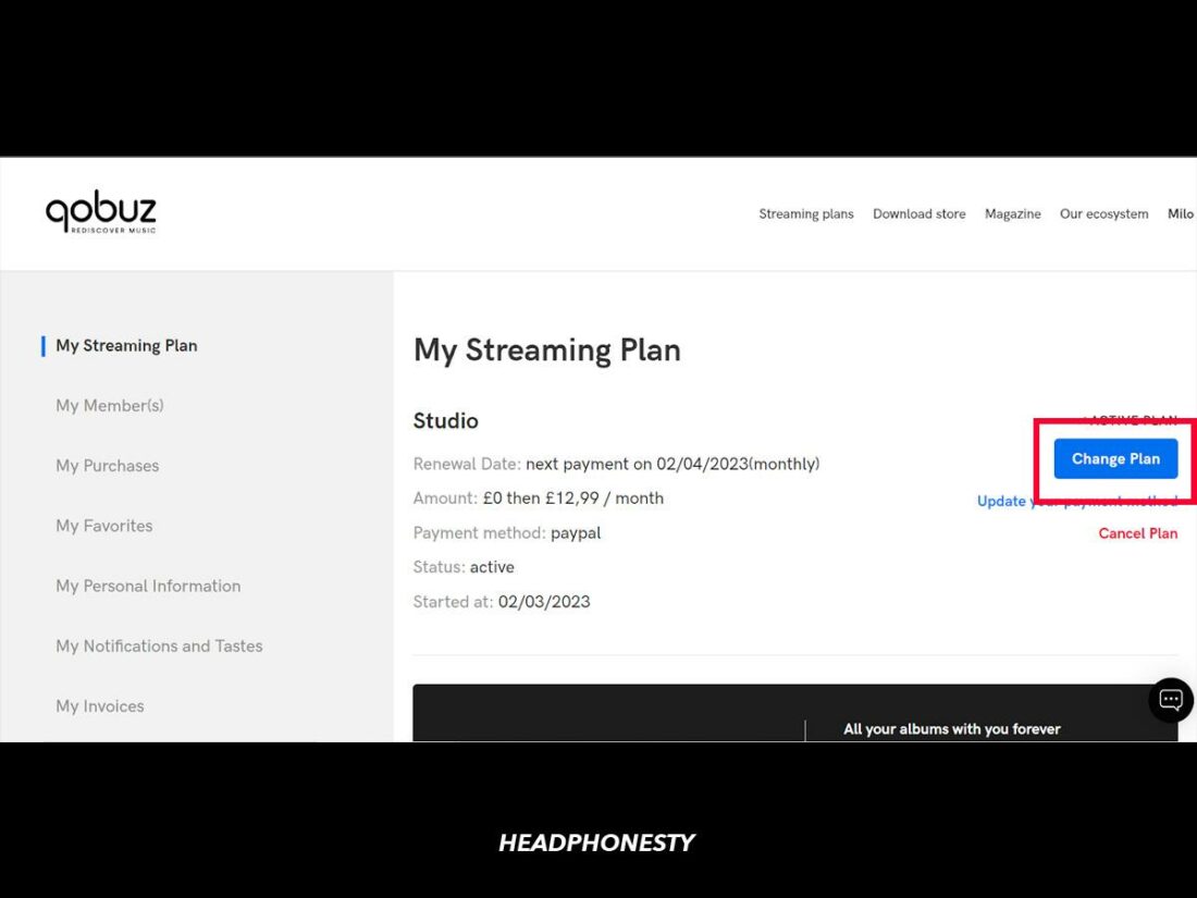 The My Streaming Plan page.