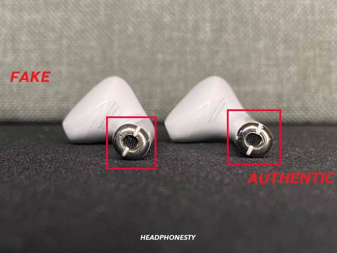 Fake AirPods have slightly more circular bottoms than Authentic AirPods.