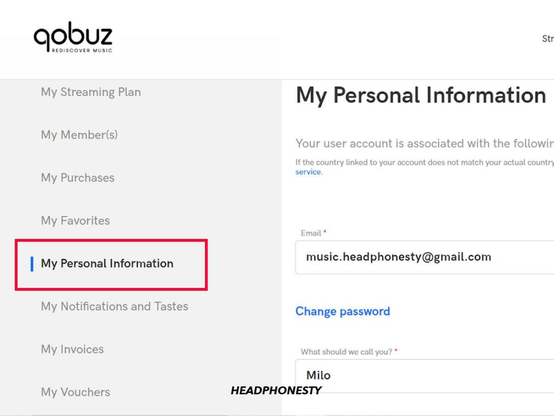 The My Personal Information page.