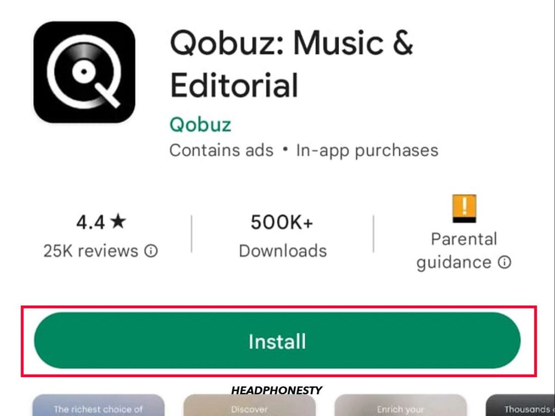 Qobuz mobile app installation page.