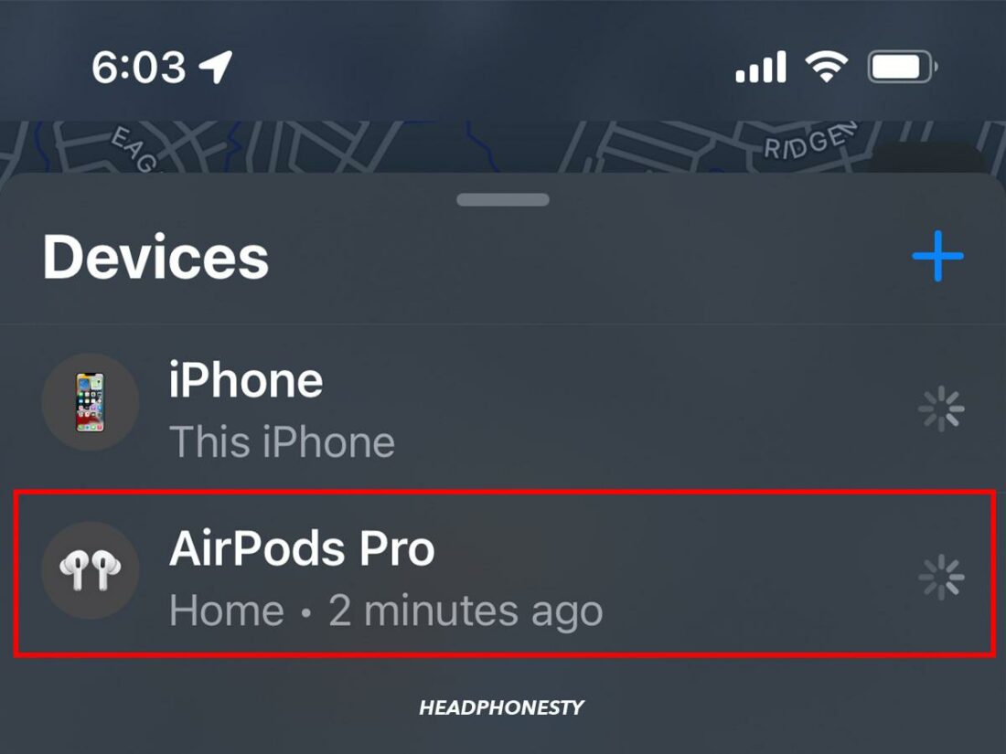 AirPods Pro on Find My App Devices Tab.