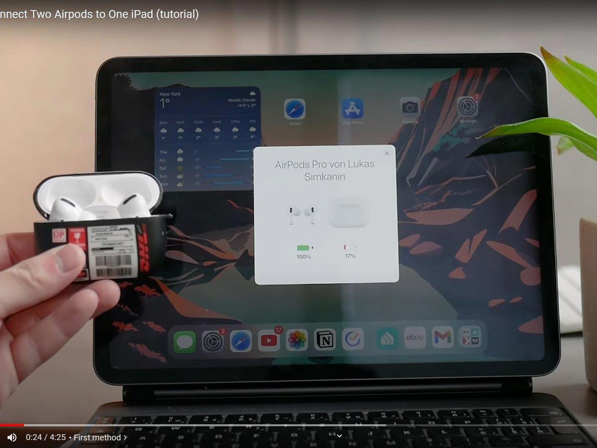 Connecting first pair of AirPods to iPad (From: Youtube/Foxtecc)