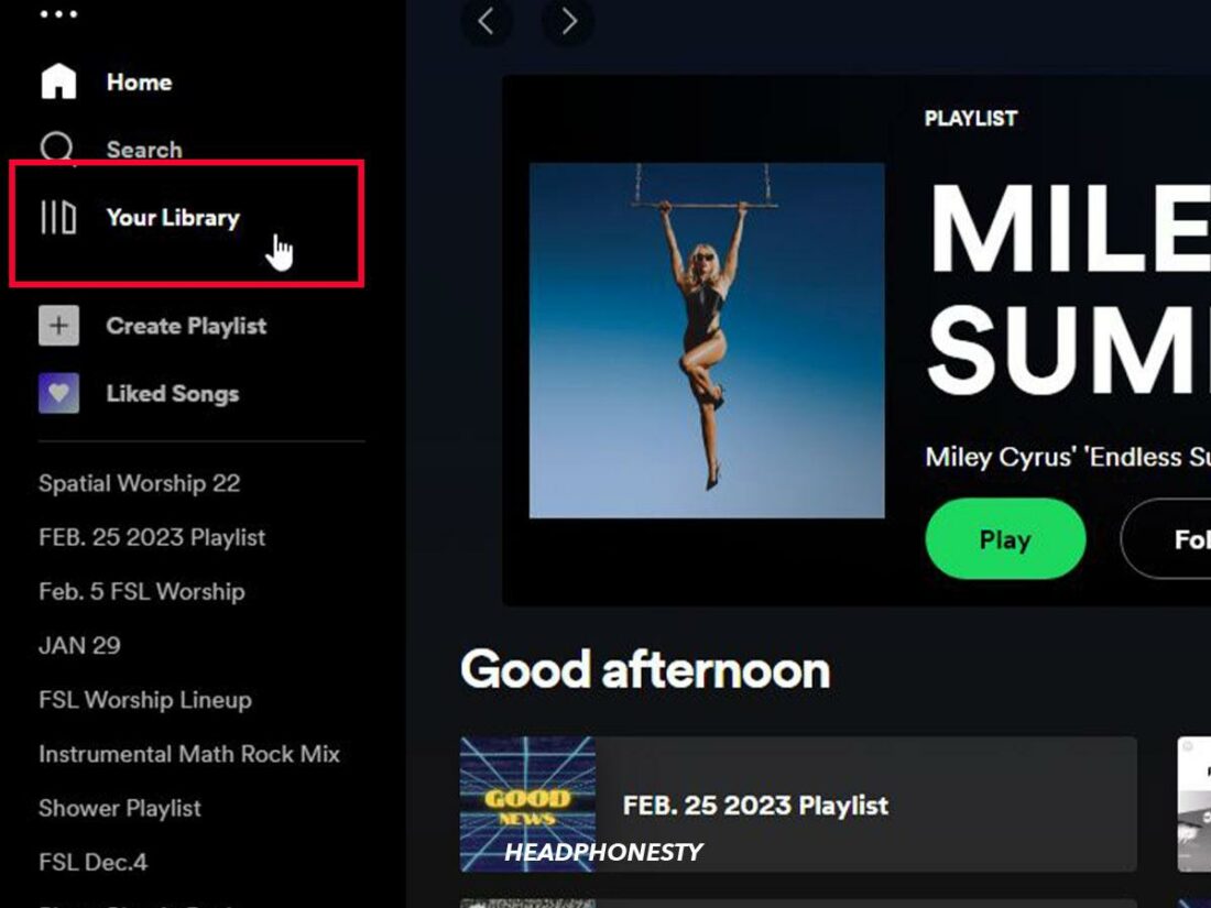 Opening Your Library on Spotify desktop.