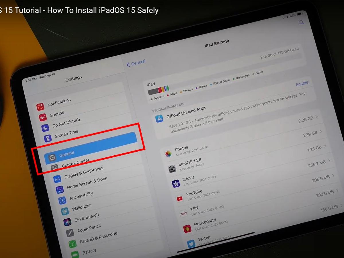 Accessing settings on iPad (From: YouTube/DHTV)