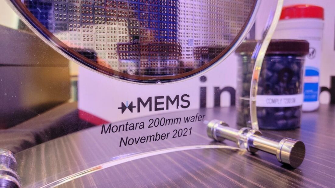 A display of xMEMS Montara Solid-State micro speakers.