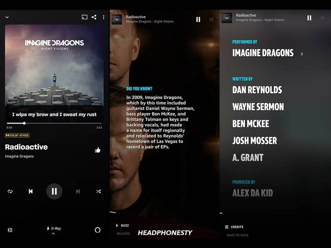 The scrolling lyrics and X-Ray feature help Amazon Music stand out.