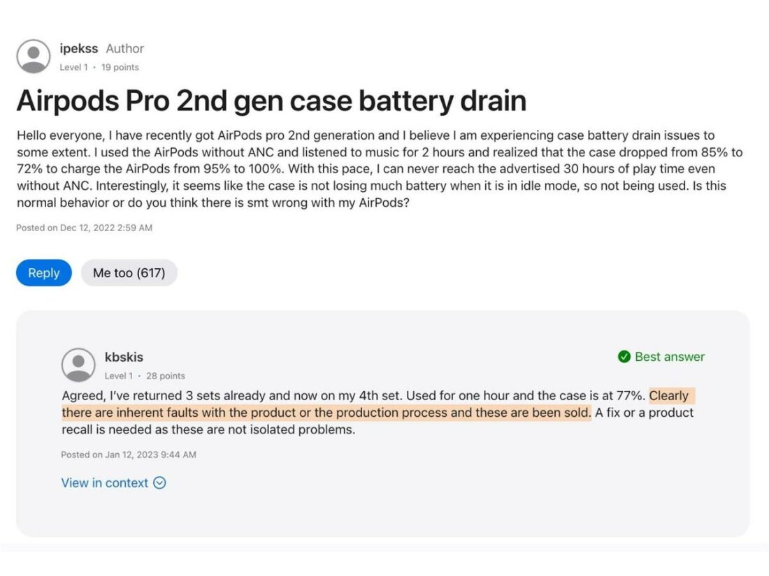 Apple users complain of how fast the AirPods Pro 2's case drain its battery.