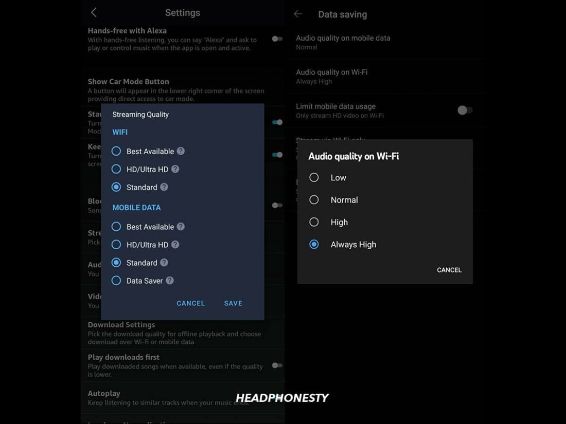 You can choose between multiple audio quality settings on both platforms.