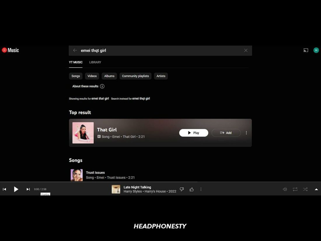 Typos don't seem to affect the Search function on YouTube Music.