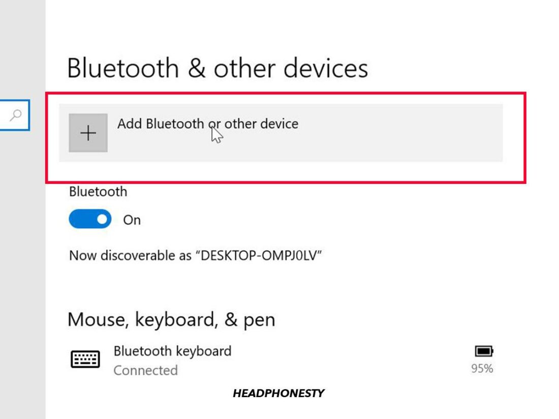 Selecting Add Bluetooth or other device option