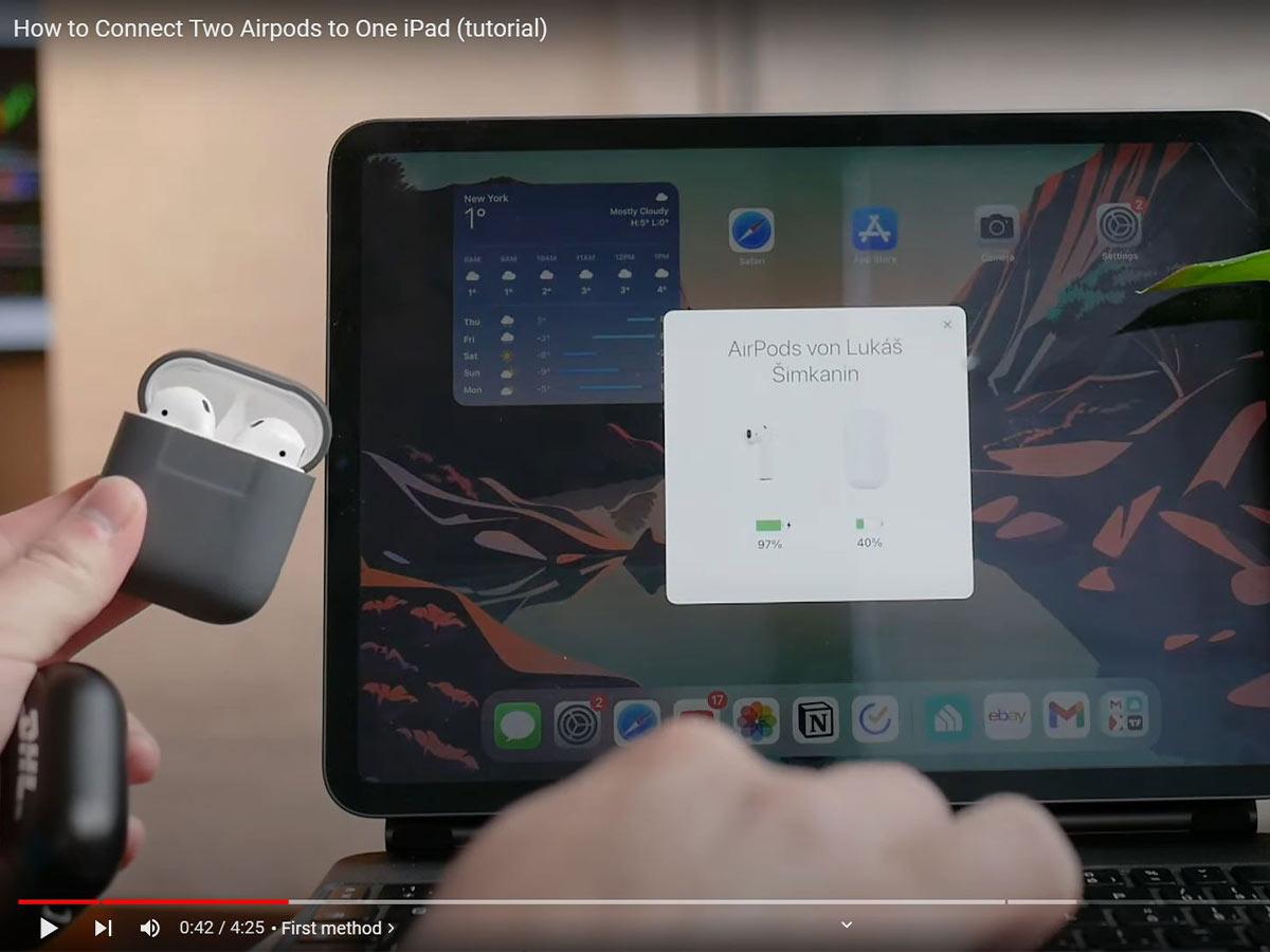 Pair your second AirPods to your iPad. (From: Youtube/Foxtecc)