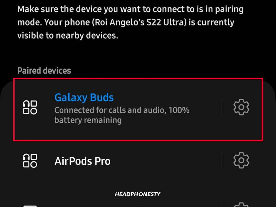 Tap on the device you wish to disconnect.