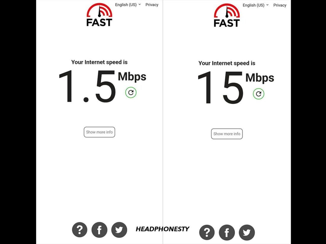 Internet speed on mobile and WiFi during testing.