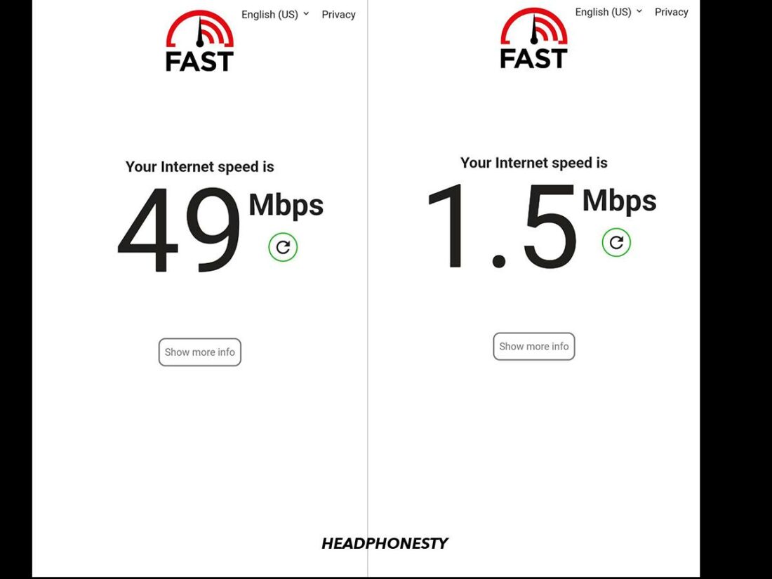 Internet speed on mobile and WiFi while testing.