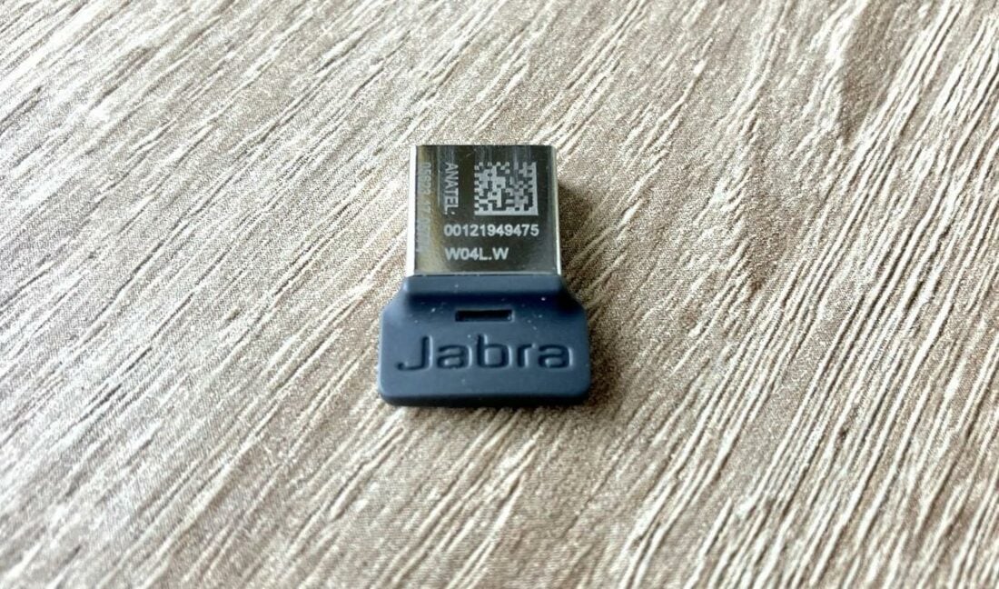 The Jabra Link 370 Bluetooth USB dongle.