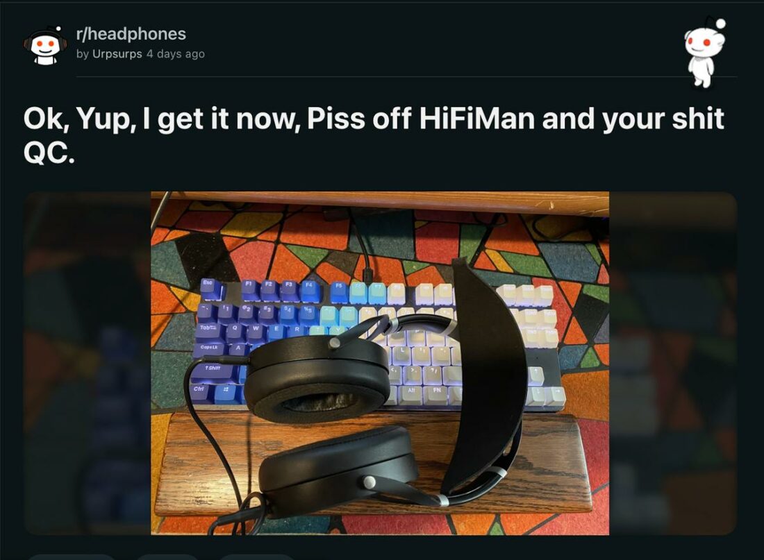 Original post of Urpsurps featuring his broken HIFIMAN Sundara headband (From: Reddit)
