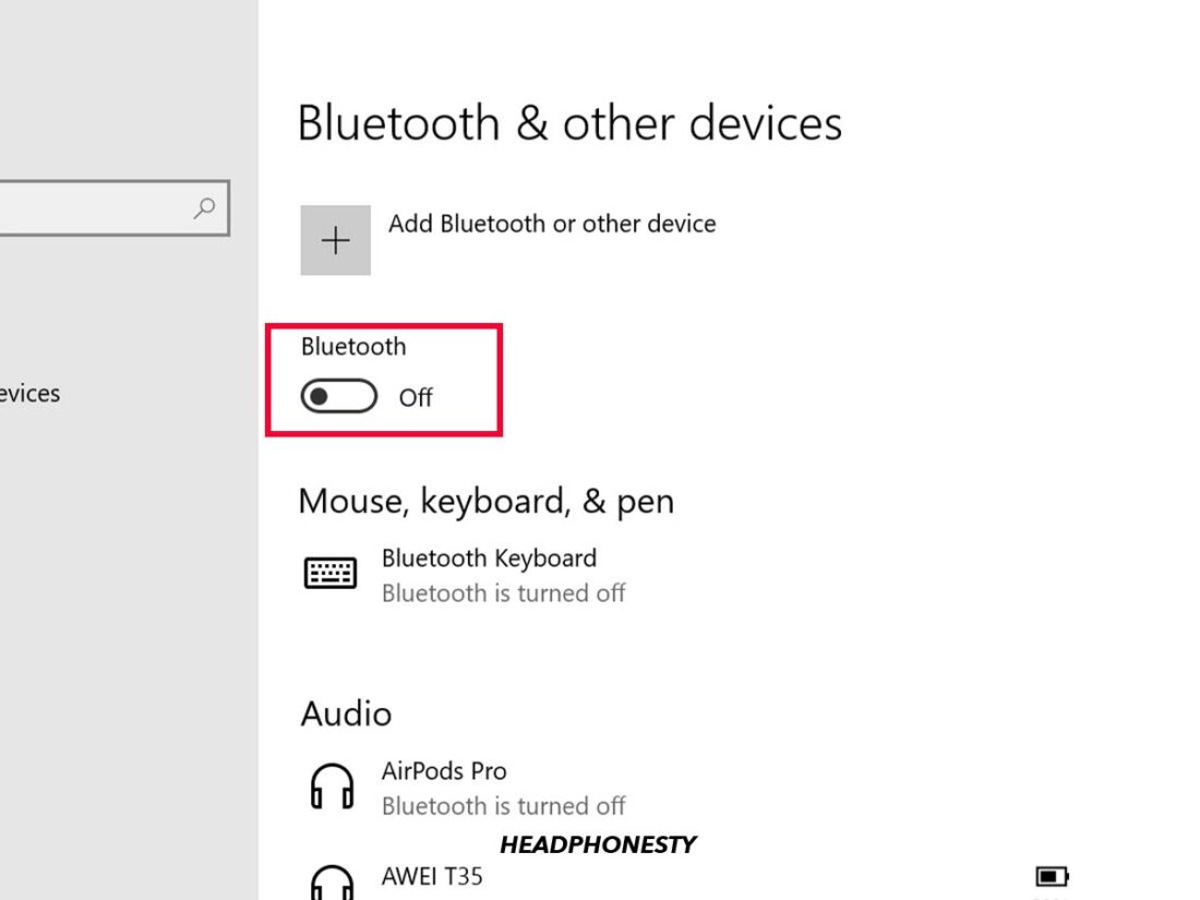Turn off the Bluetooth toggle switch.