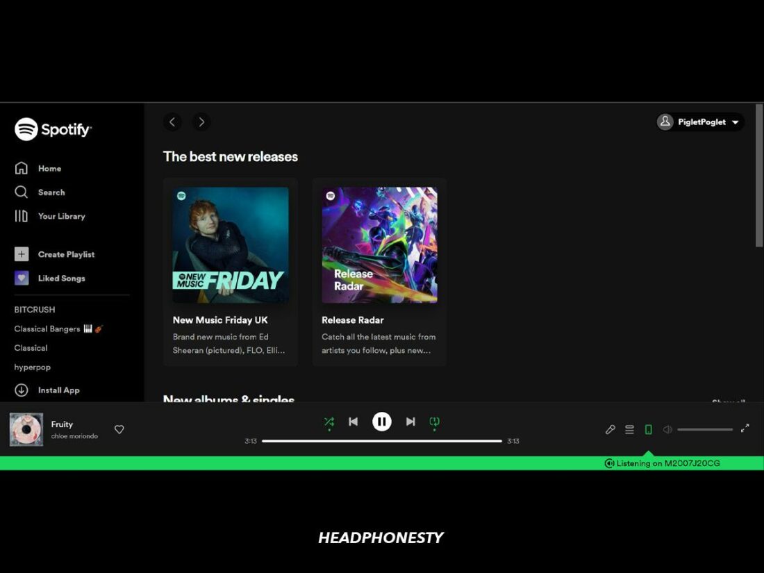 The 'New Releases' section of the Spotify homepage.