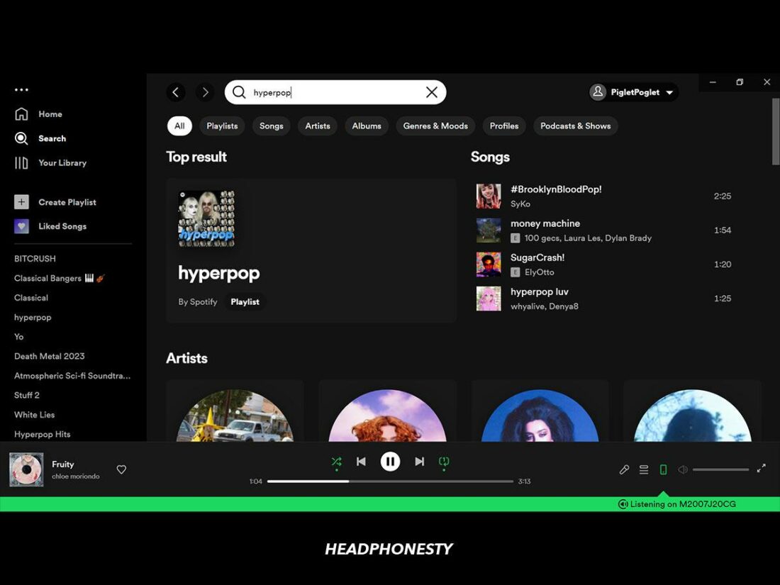 The Spotify search function.