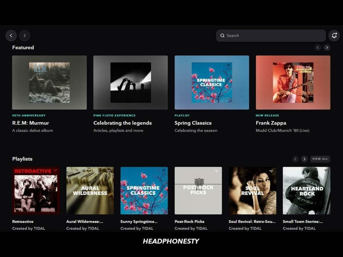 Playlists in Tidal's Legacy section.