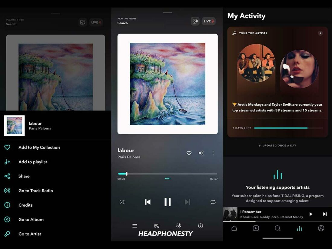 Tidal looks polished on mobile and provides listening stats.