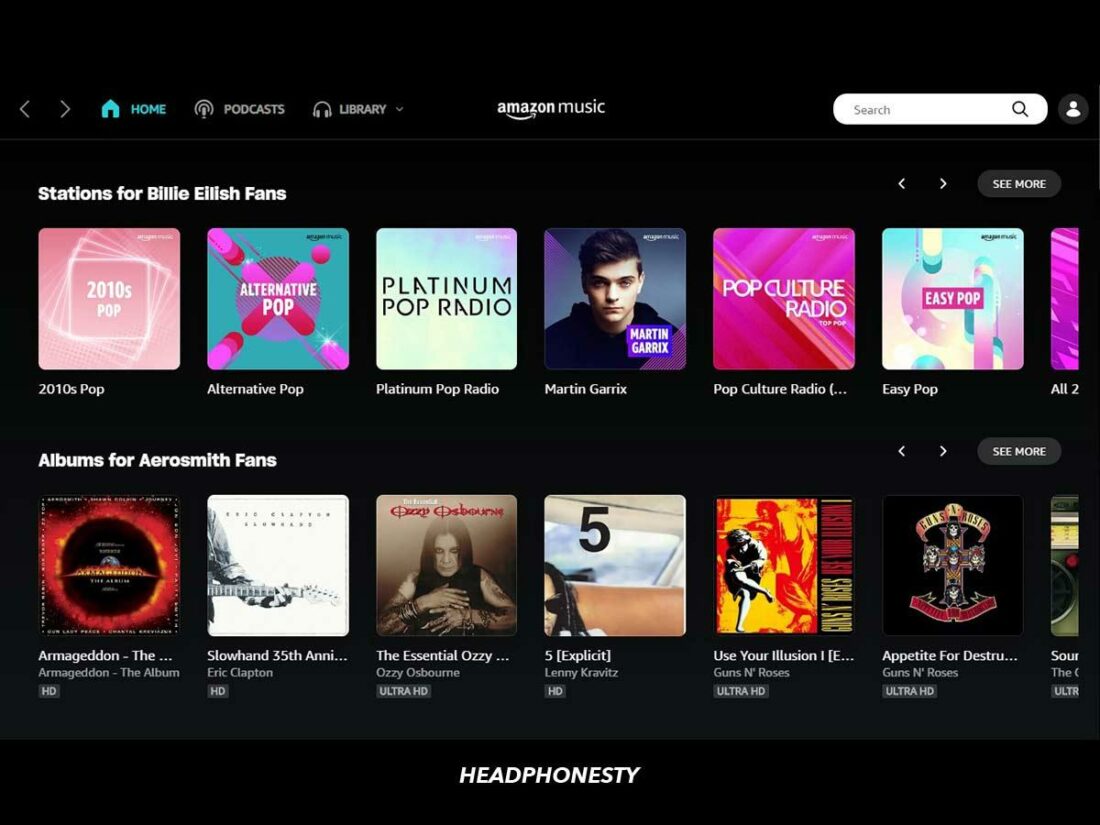 A quick look at the Amazon Music user interface on the desktop app.
