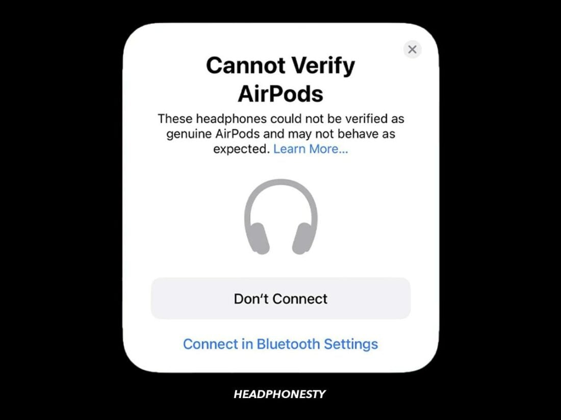iOS 16 fake AirPods verification alert.