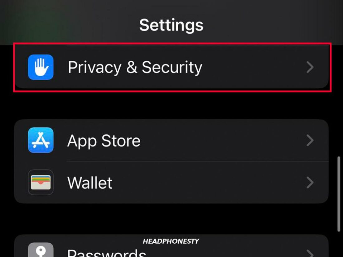Tap on Privacy & Security.