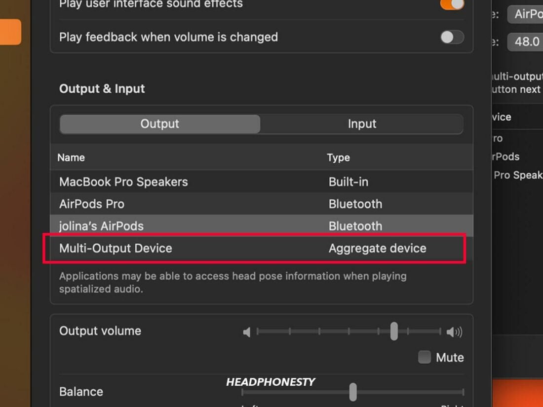 Select Multi-Output Device you set up as the audio output device