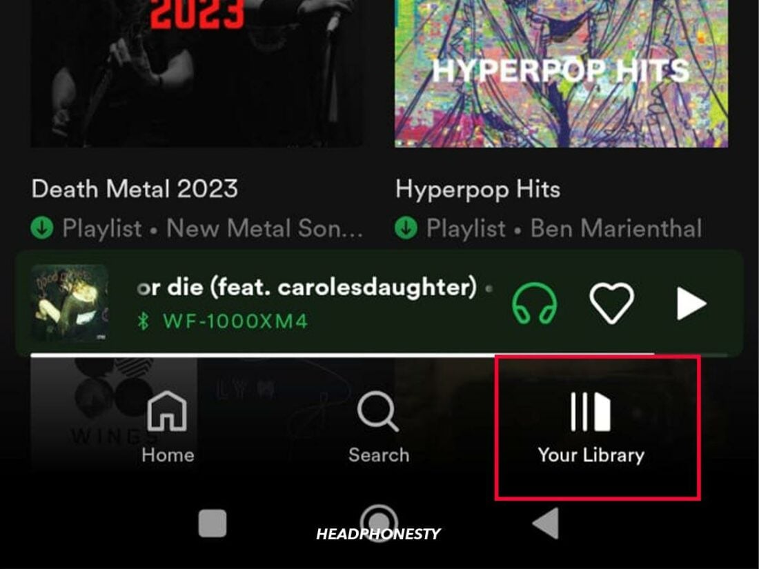 The 'Your Library' tab of the Spotify mobile app.