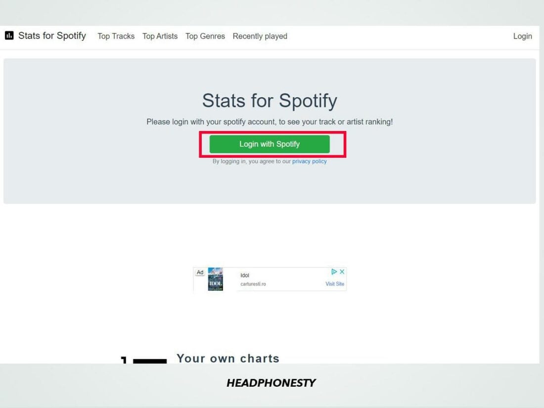 Go to the Stats for Spotify website.