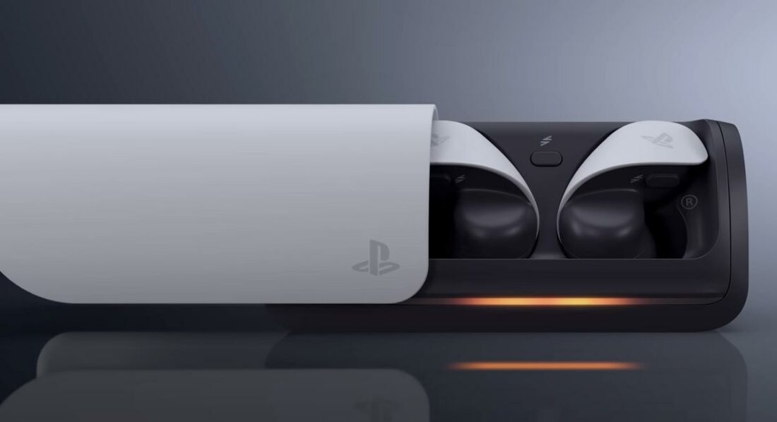 The new PlayStation earbuds features a charging case with a sliding lid (From: PlayStation).