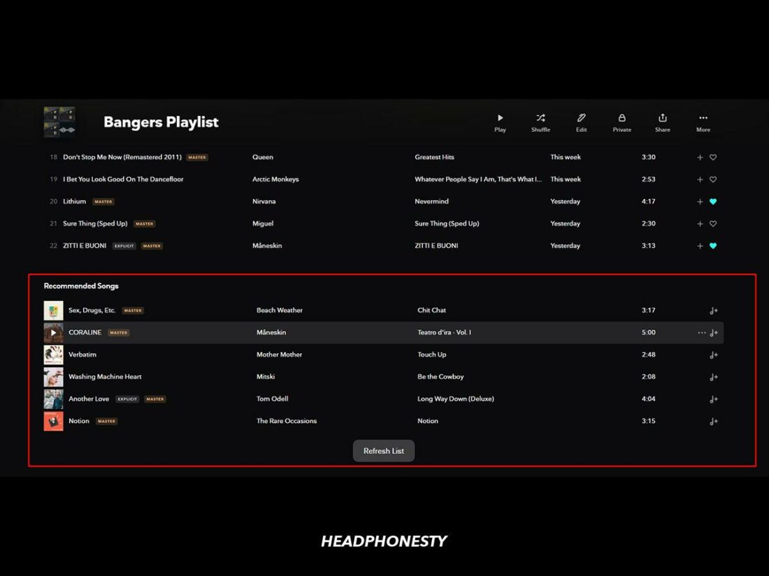 A list of recommended songs to enhance your playlist on Tidal.