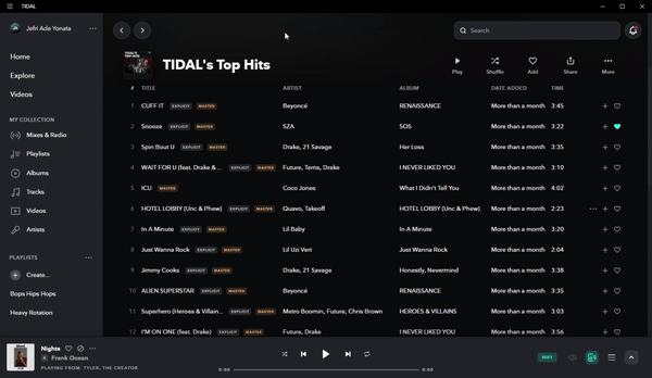 A quick demonstration on the drag-and-drop feature on Tidal.