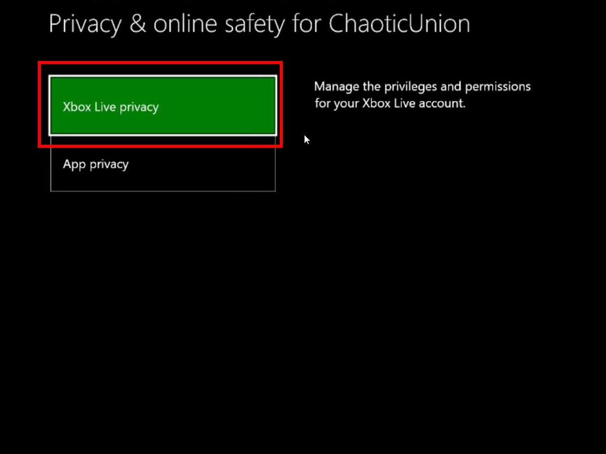 Select Xbox Live privacy. (From: Youtube/ The Malik Experience)