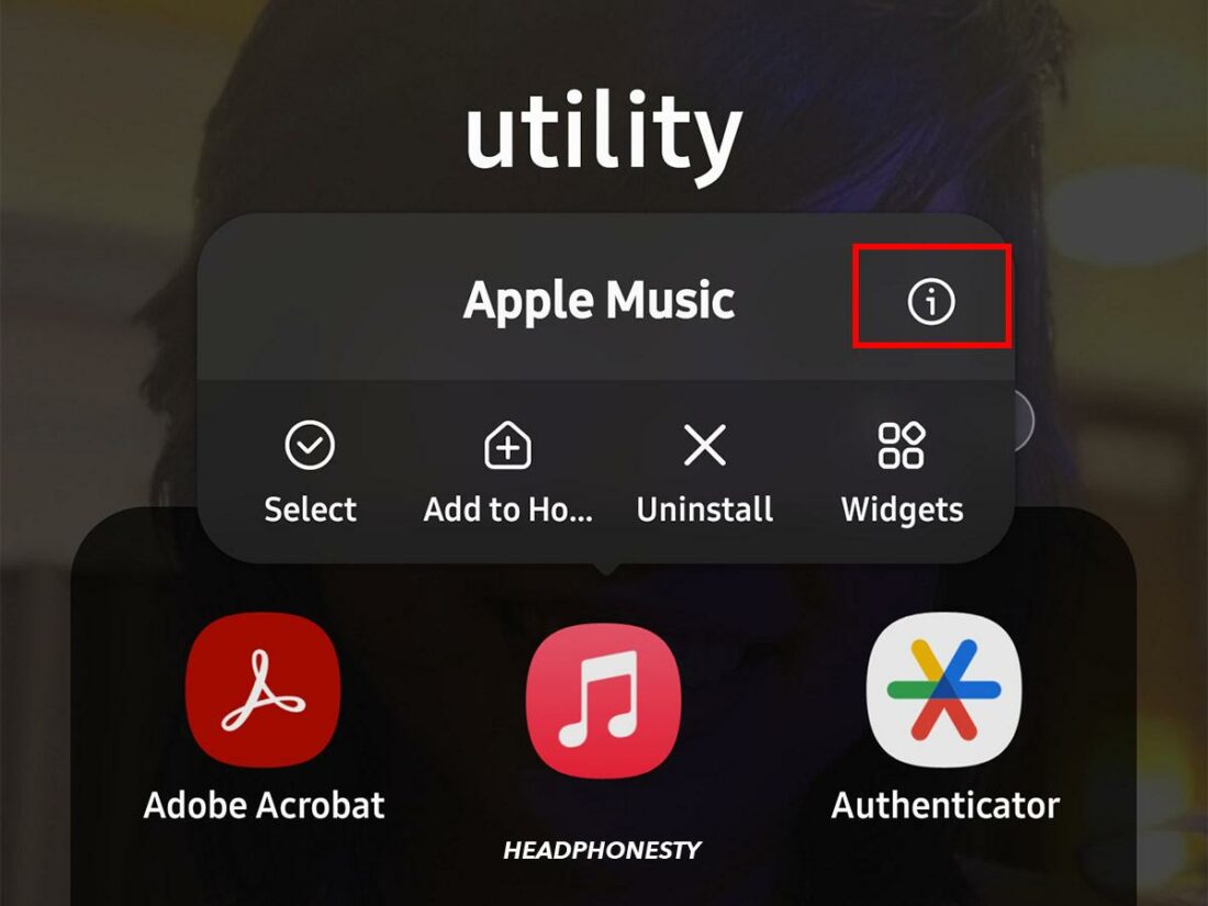Tap and hold the Apple Music icon in the app drawer.