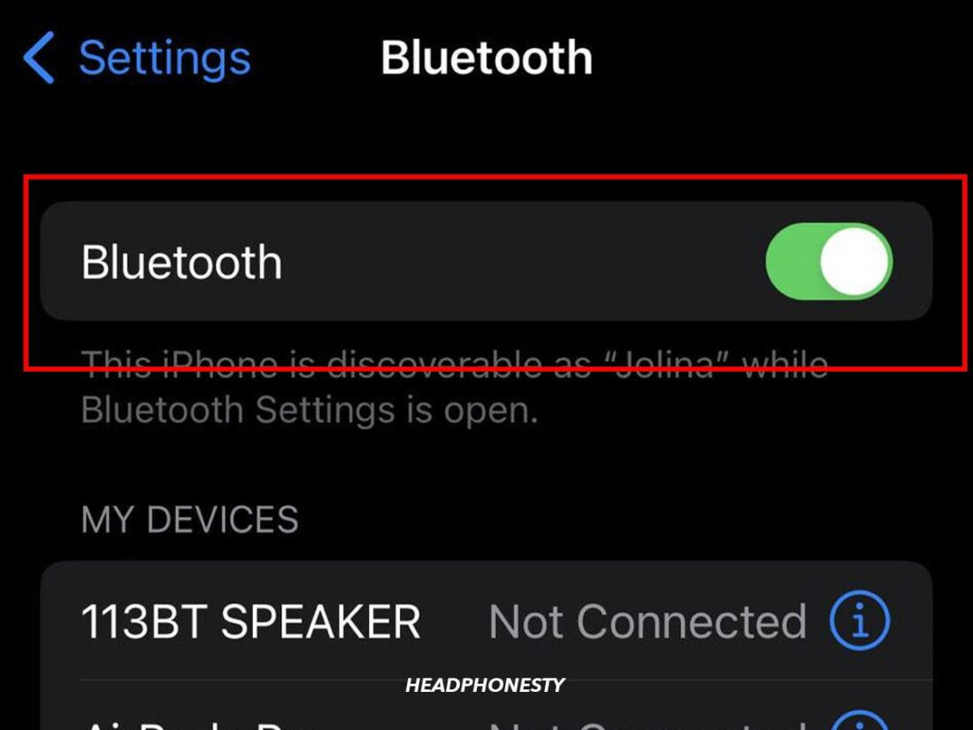 Turn on Bluetooth toggle switch.