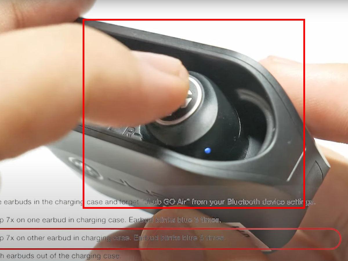 Tap the touch sensor on the right earbud seven times. (From: Youtube/SoundProof Brothers)