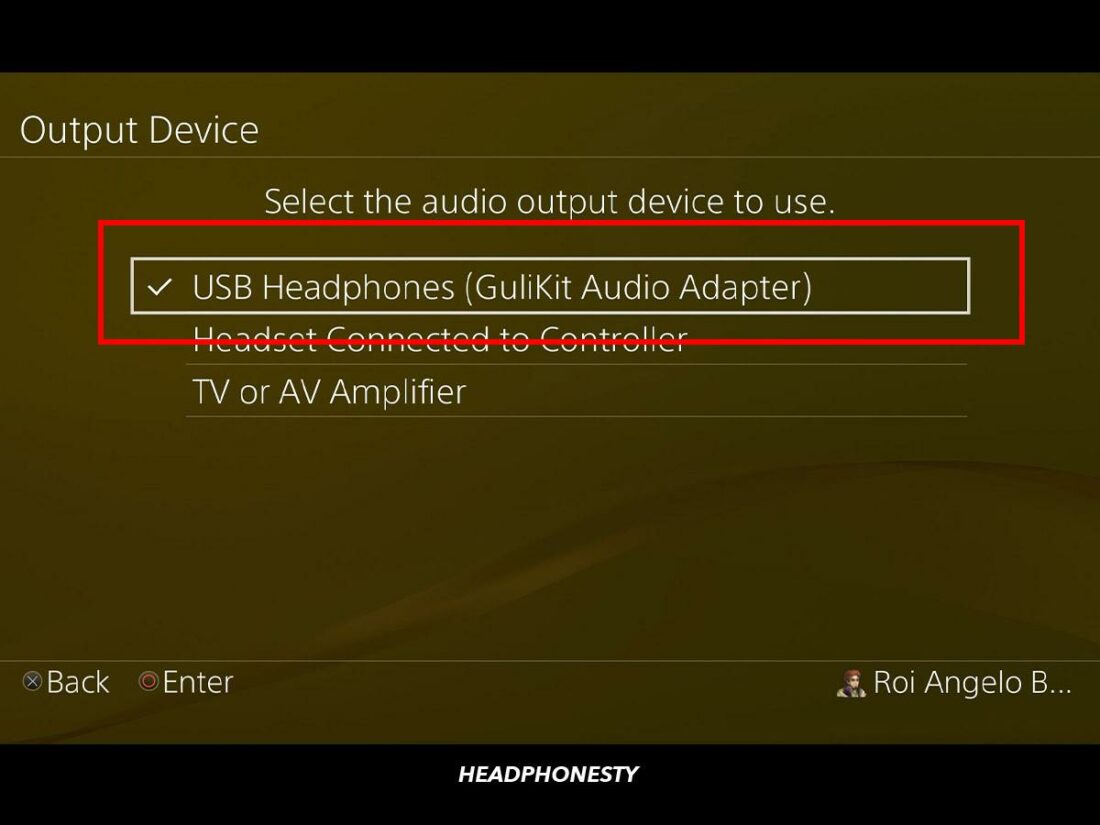 Choose the name of your Bluetooth adapter or USB headphones.