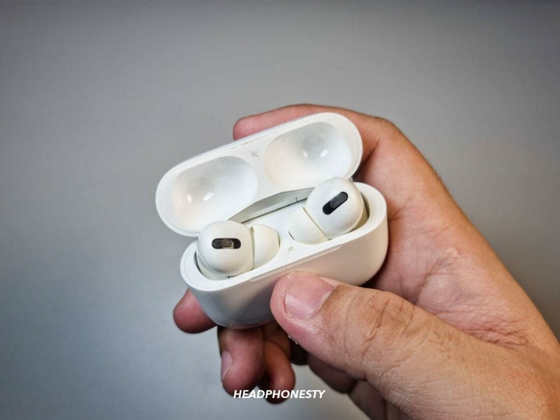 AirPods in their open case.