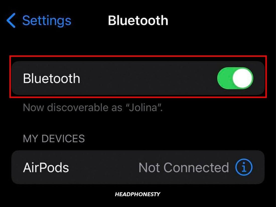 'Bluetooth' in iOS Settings.